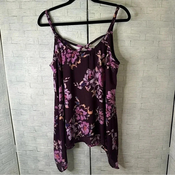 Torrid Purple floral flowy tank top bohemian hippie, feminine girly plus size - Picture 5 of 11